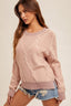 Round Neck Cable Knit Detail Sweater - Mauve