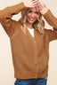 Curvy Button Down Solid Sweater Cardigan - Camel