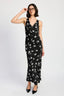 FLORAL V NECK MAXI DRESS: BLACK