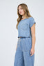 Washed Chambray Boat Neck Short Sleeve Top
