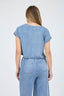 Washed Chambray Boat Neck Short Sleeve Top