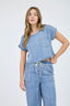 Washed Chambray Boat Neck Short Sleeve Top