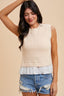 Mix Media Embroidery Layered Rib Sweater Top
