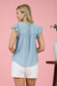 Lace Panel Short Ruffle Sleeve Blouse - Light Teal