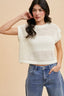 Open Stitch Drop Shoulder Crop Sweater Top - Ivory