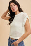 Open Stitch Drop Shoulder Crop Sweater Top - Ivory