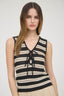 Stripe Front Tie Sleeveless Crochet Knit Pullover - Black