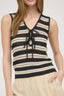Stripe Front Tie Sleeveless Crochet Knit Pullover - Black