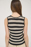 Stripe Front Tie Sleeveless Crochet Knit Pullover - Black