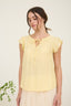 Ladder Lace Trim Front Tie Ruffle Sleeve Top - Light Yellow