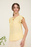 Ladder Lace Trim Front Tie Ruffle Sleeve Top - Light Yellow
