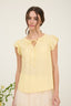 Ladder Lace Trim Front Tie Ruffle Sleeve Top - Light Yellow