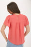 Sheer Lace Yoke Short Sleeve Pom Pom Blouse