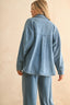 Washed Knitted Button Front Shirt Jacket - Denim Blue