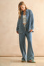 Washed Knitted Button Front Shirt Jacket - Denim Blue