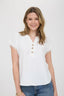 Scallop Lace Trim Short Sleeve Henley Top - White
