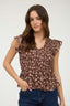 Floral Smocked V Neck Ruffle Sleeve Top - Burgundy