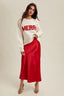 Basic Satin Midi Skirt: Red