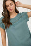 Lace Trim Pleated Yoke Short Sleeve Top - Dusty Teal