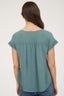 Lace Trim Pleated Yoke Short Sleeve Top - Dusty Teal