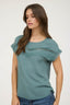 Lace Trim Pleated Yoke Short Sleeve Top - Dusty Teal