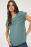 Lace Trim Pleated Yoke Short Sleeve Top - Dusty Teal