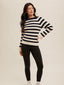 Round Neck Rib Bell Sleeve Pullover - Navy