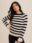 Round Neck Rib Bell Sleeve Pullover - Navy