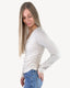 Ribbed V Neck Long Sleeve Top - Apricot