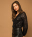 Long Sleeve Sequin Wrap Bodysuit - Black