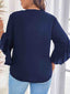 V Neck Ruffle Sleeve Blouse - Navy
