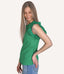 Embroidered Ruffled Sleeve Crew Neck Top - Green