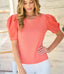 Textured Knit Poplin Sleeve Top - Coral