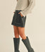Color Stitch Faux Leather Skirt - Black