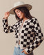 Tie Front Checkered Knit Cardigan