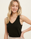 V Neck Sleeveless Fitted Rib Tank - Black