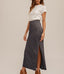 Lurex Jersey Slit Hem Maxi Skirt - Navy