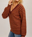 V-Neck Striped Bubble Sleeve Sweater - Burgundy
