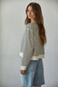 Knit Cotton Striped Crew Neck Long Sleeve Top: Off White Black