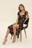 Floral V Neck Ruffle Sleeve Midi Dress - Black