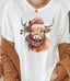 Plaid Cozy Cow Christmas Graphic Tee - White