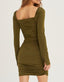 Kylie Ruched Bodycon Knit Mini Dress - Olive
