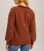 V-Neck Striped Bubble Sleeve Sweater - Burgundy