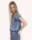 Washed Chambray Boat Neck Short Sleeve Top