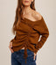 Ruched Drawstring Asymetrical Sweater - Chai
