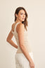 Contrast Stitch Sleeveless Rib Top - Natural