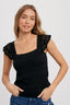 Square Neck Crossed Strap Tank - Black