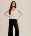 Pointelle Tie  Waist Sweater Top - Off White