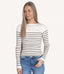 Long Sleeve Stripe Pattern Ribbed Knitted Top - Beige/Black
