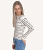 Long Sleeve Stripe Pattern Ribbed Knitted Top - Beige/Black